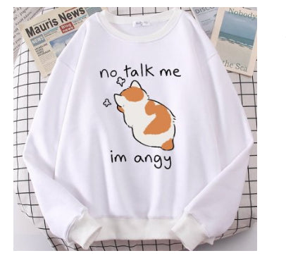 Chic Casual No Flattering Cat Print Crew Neck Sweatshirt