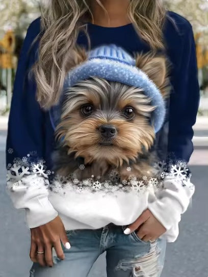 Cute 3D Animal Print Round Neck Casual Sweater