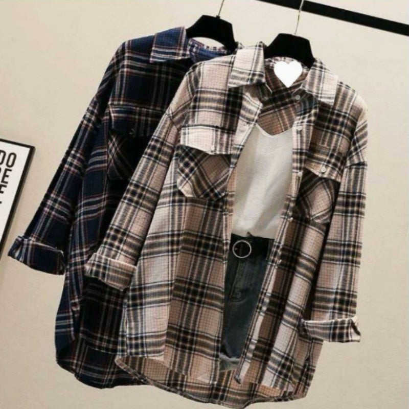 Women's Loose-fit Retro All-match Plaid Shirt