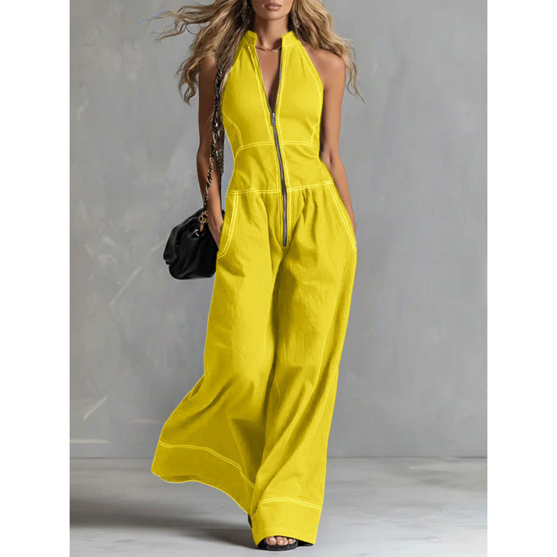Chic Sleeveless Casual Stand-Up Collar Loose Jumpsuit