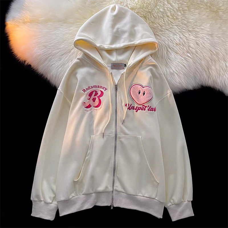 Women's Embroidered Zipper Hooded Cardigan Sweater