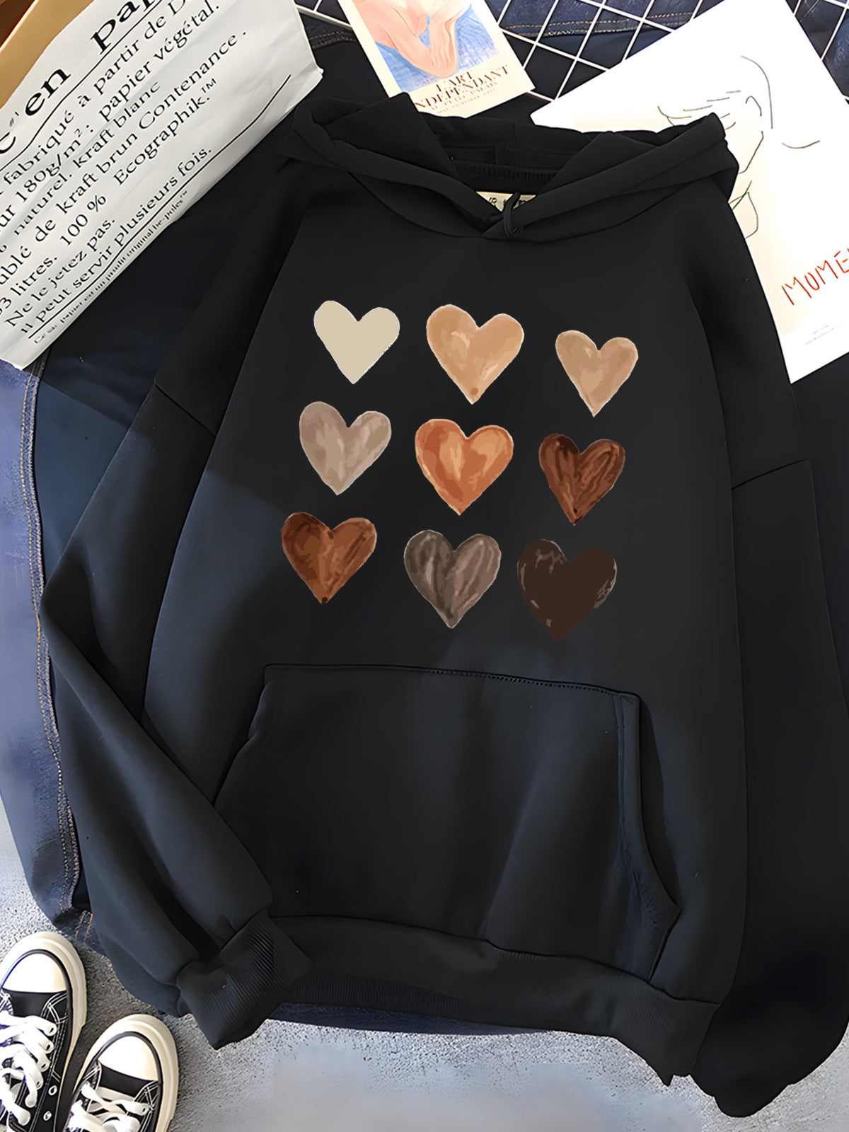 Gradient Heart Print Kangaroo Pocket Cozy Hoodie