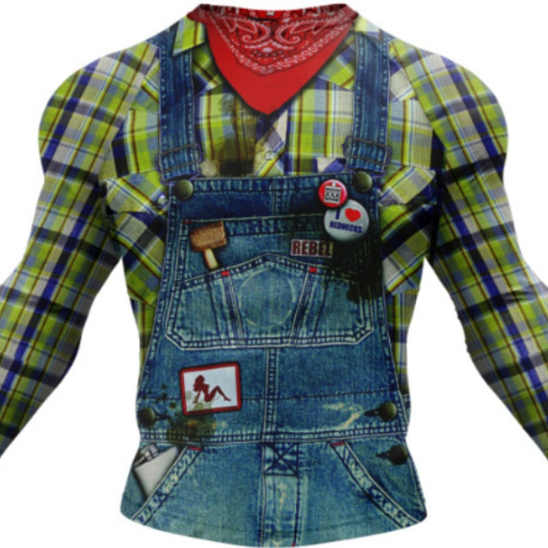 Womens 3D Digital Print Fashion Long-Sleeve Crew-Neck T-Shirt