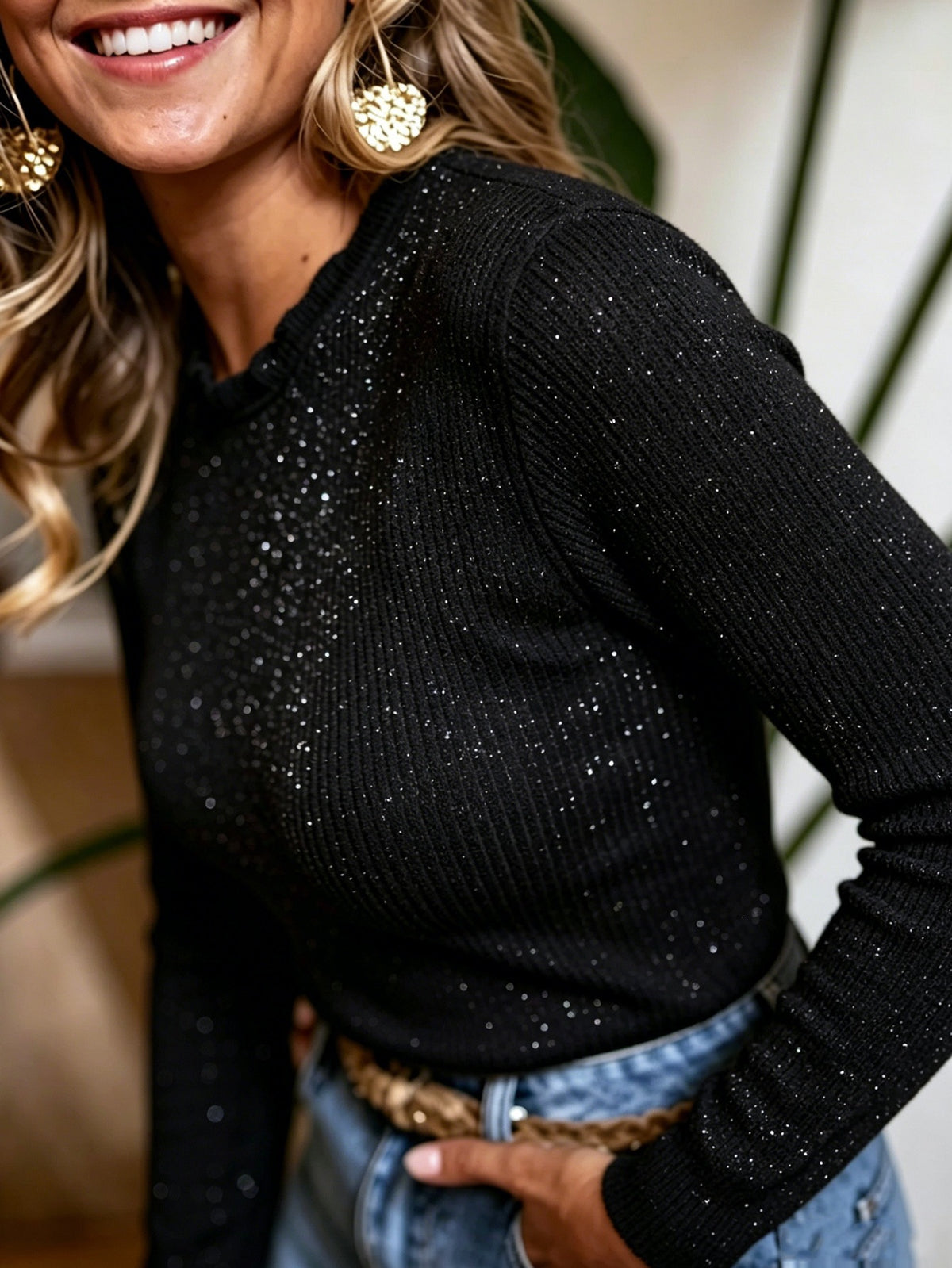 Elegant Half-high-neck Long-sleeve Knit Sweater