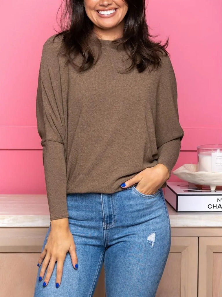 Plus Size Casual Batwing Sleeve Crewneck Sweater