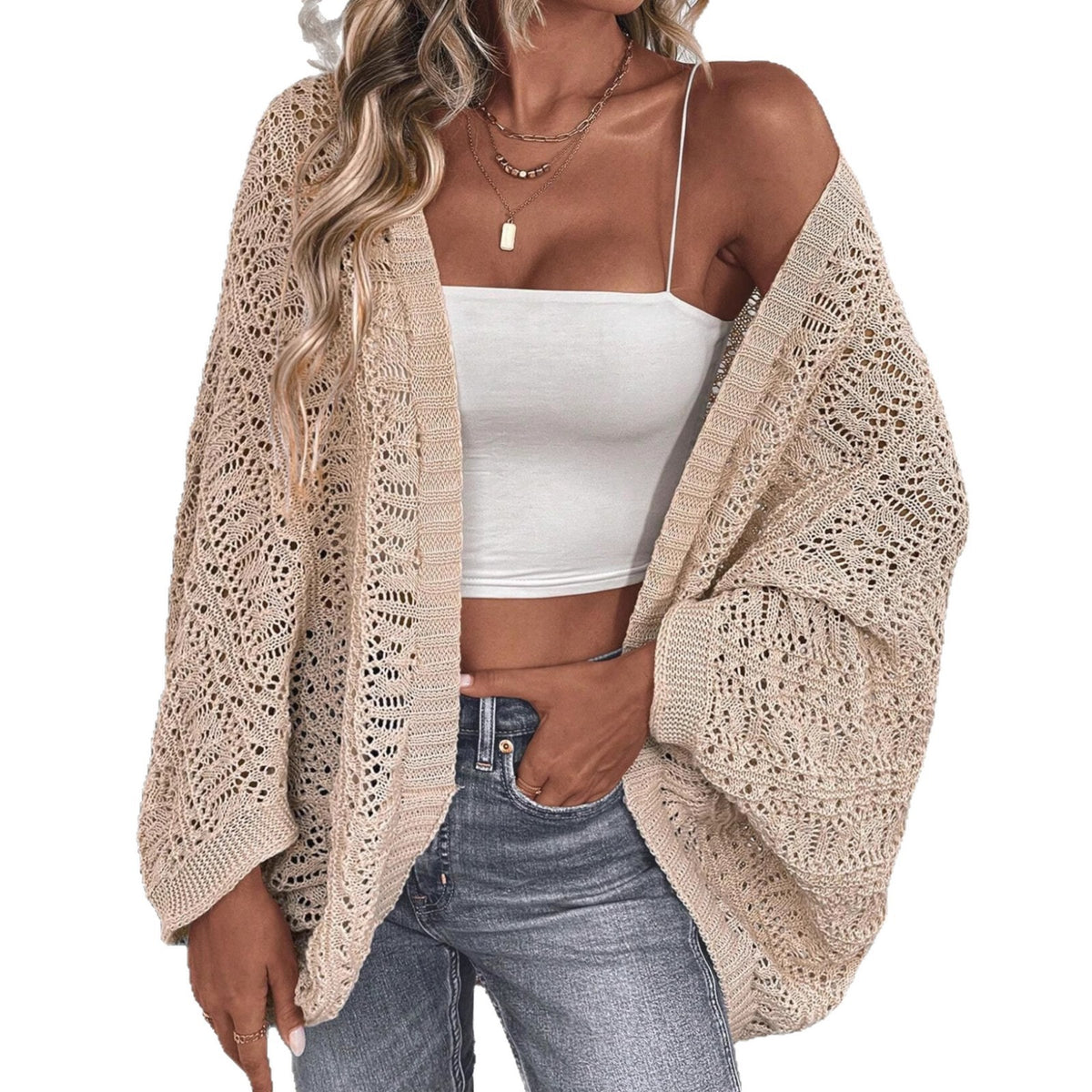 Hollow-out Batwing-sleeved Cardigan Sweater Coat