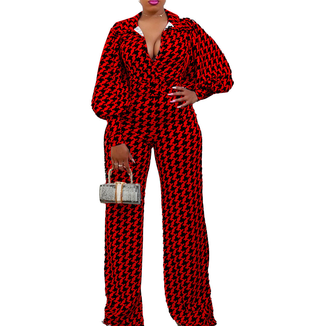 Chic V-Neck High Waist Straight Leg Jumpsuit