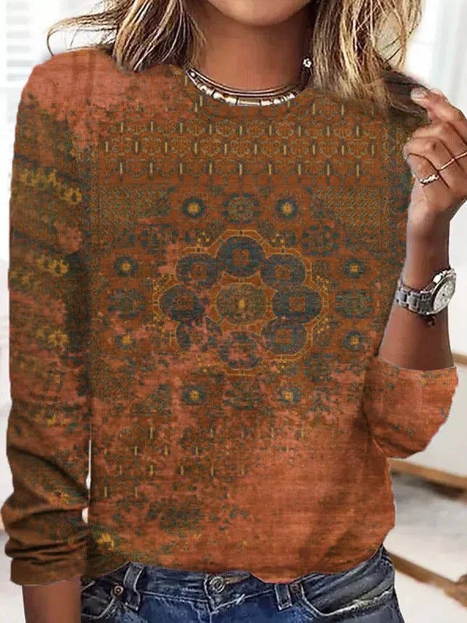 Vintage Printed Loose Round Neck T-Shirt