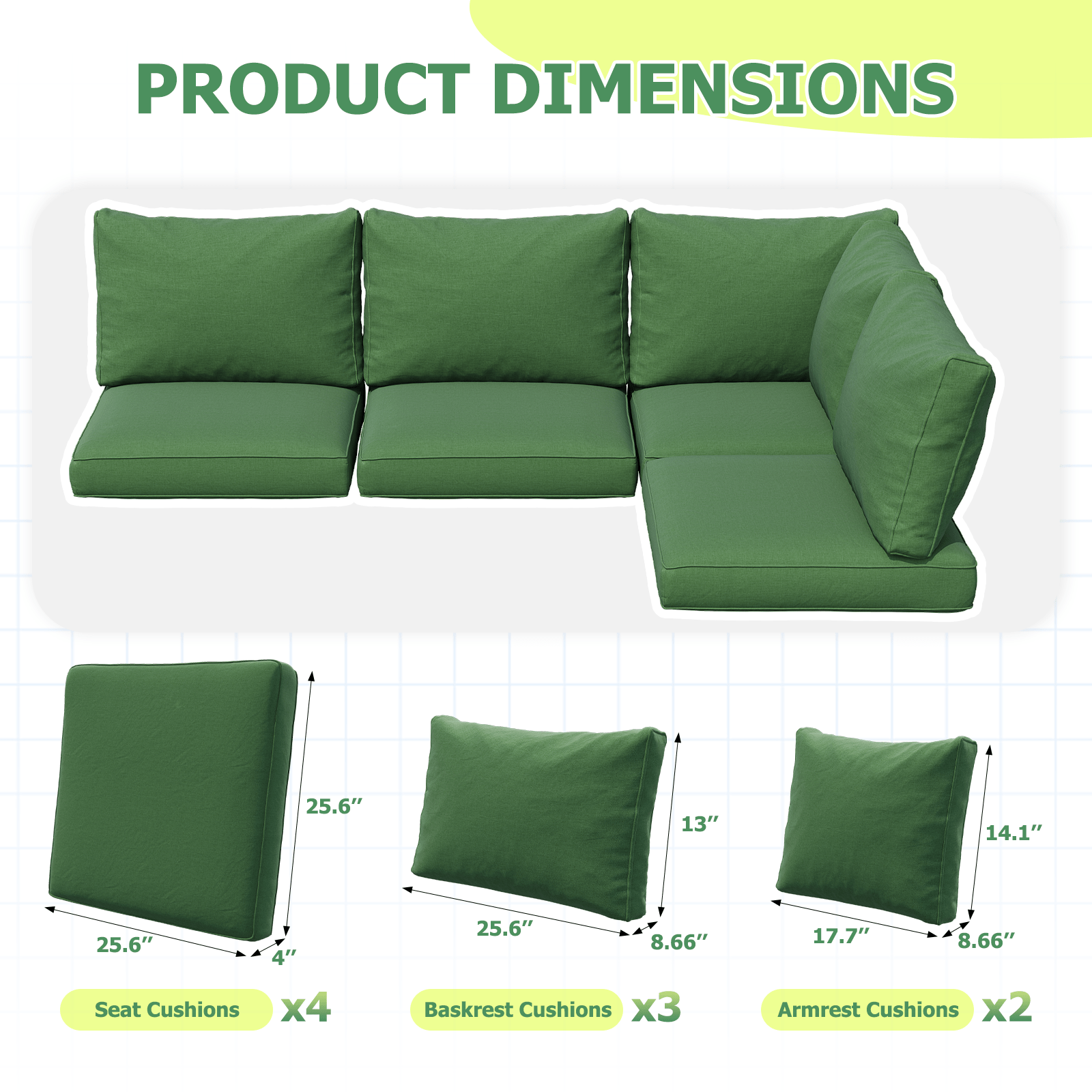 9/14-Piece Outdoor Replacement Cushions For Patio Furniture, Deep Seat Cushions For 4&6 Seat Sectional Sofa, Water-Repellent L-Shaped Couch Pads