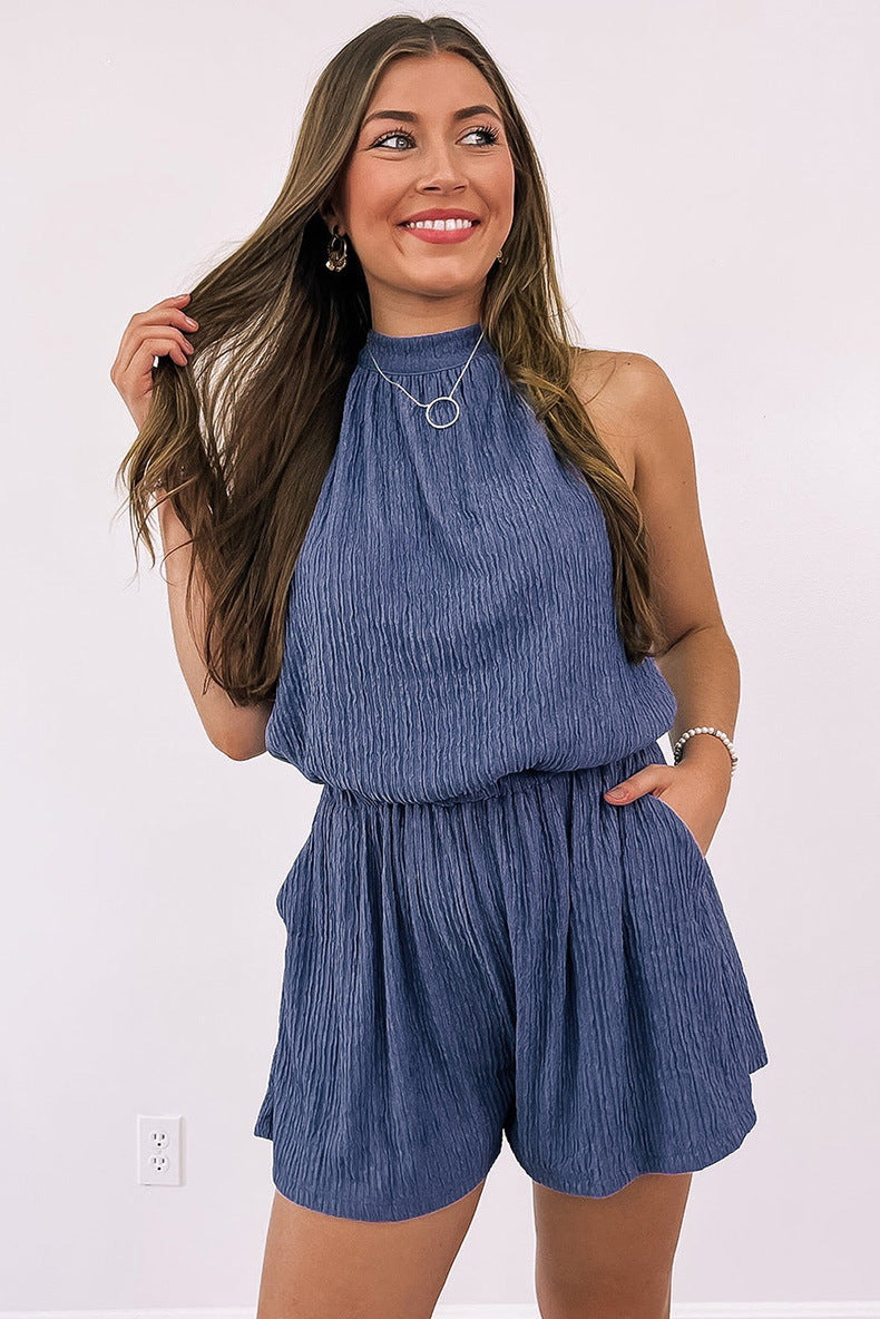 Women's Solid Pocket Straight Short Jumpsuit
