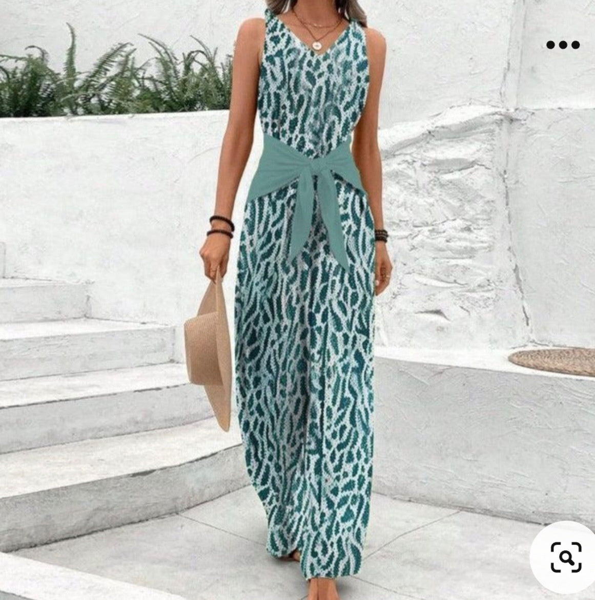 Adjustable Lace Print Backless Jumpsuit