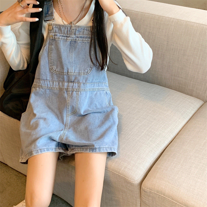 Denim Suspender Shorts Women's Summer