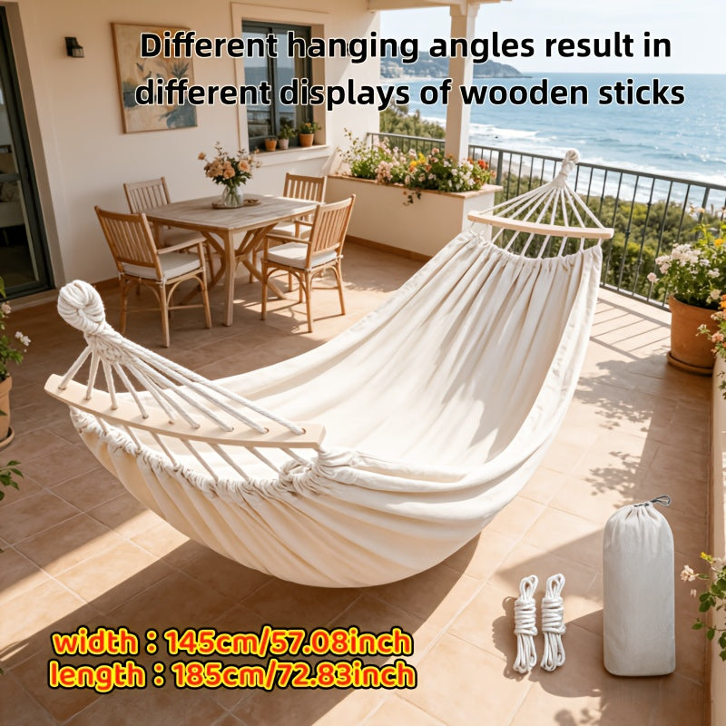 1pc Oversized Patio/Outdoor Hammock with Support Pole, Vibrant Thickened Durable Fabric Hammock with Anti-Tip Design, Sturdy and Long-Lasting, Includes Tie Straps, Ropes, and Storage Bag - Ideal for Relaxing in the Patio, Outdoors