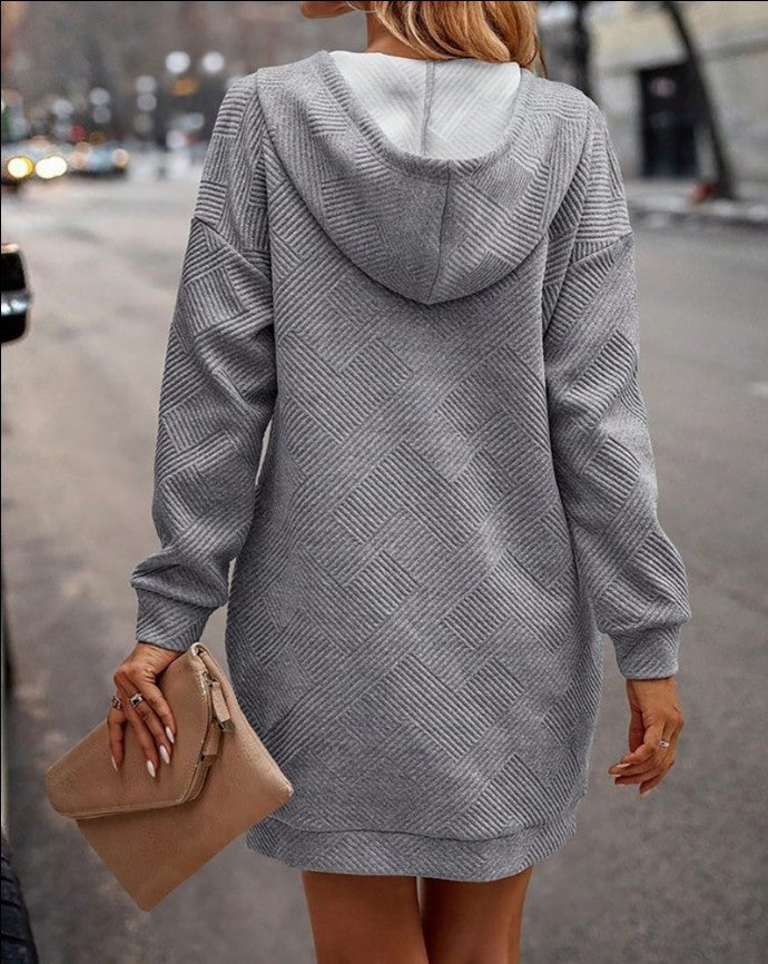 Women's Solid Long Hoodie Sweater with Pocket