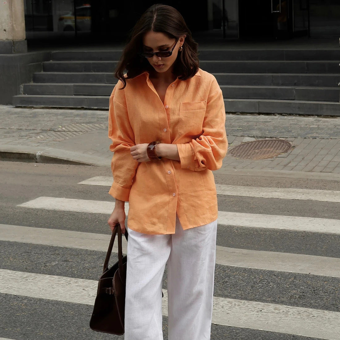 Casual Resort Solid Color Long-Sleeve Womens Blouse