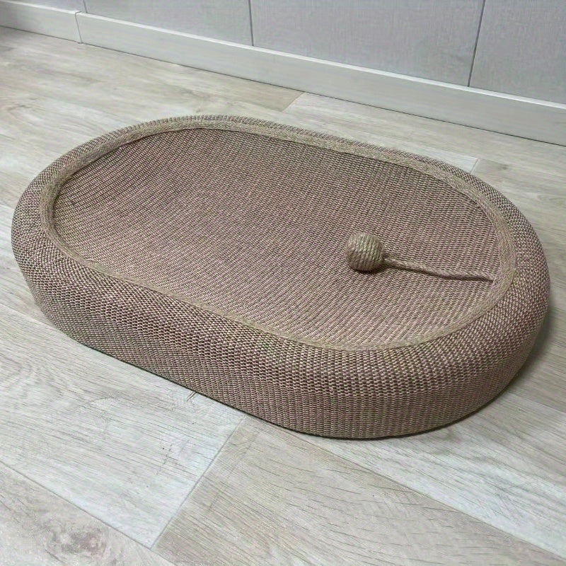 Large 60cm/23.6 Inch Oval Cat Scratching Bed - Extra Large Scratcher With Toy Ball, Heavy-duty Multi-functional Cat Activity Center, No Assembly Required, Suitable For Big Cats, Kittens & Multi-cat