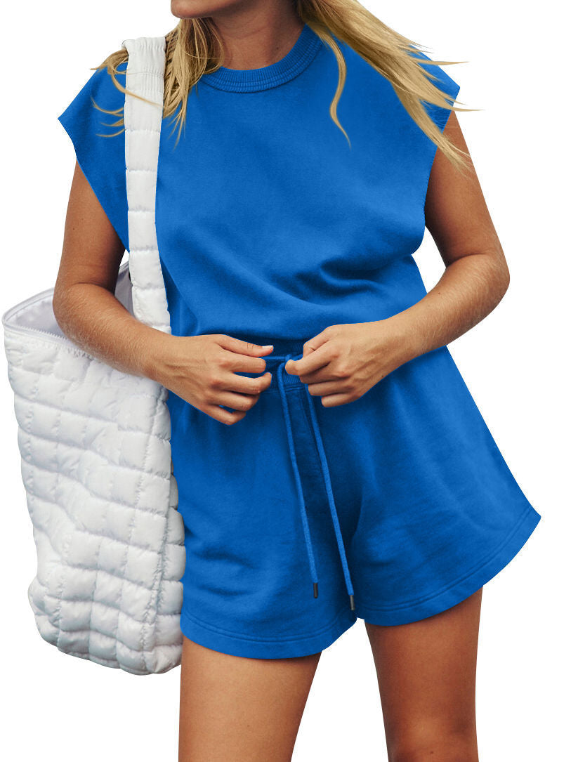 Women's Casual Sleeveless Backless Romper & Drawstring Shorts
