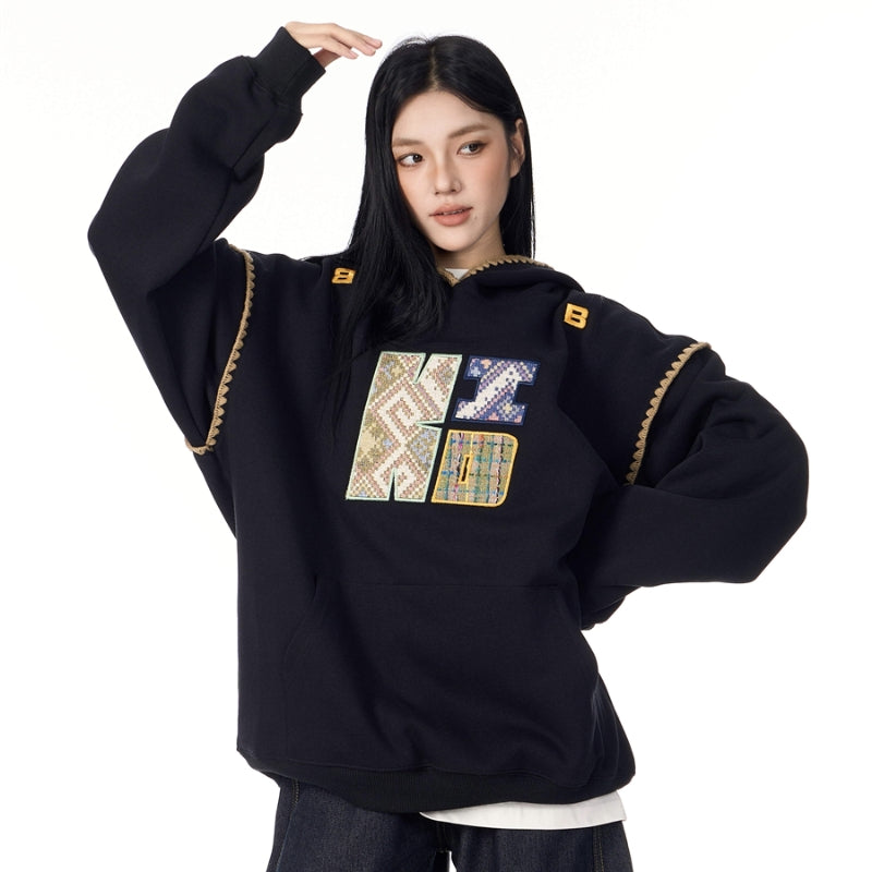 Retro Colorblock Stripe Stand Collar Hooded Coat