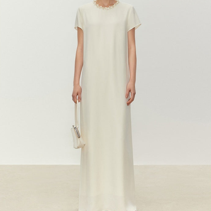 Round-neck Heavily Embellished Beaded Straight-cut Short-sleeve Dress