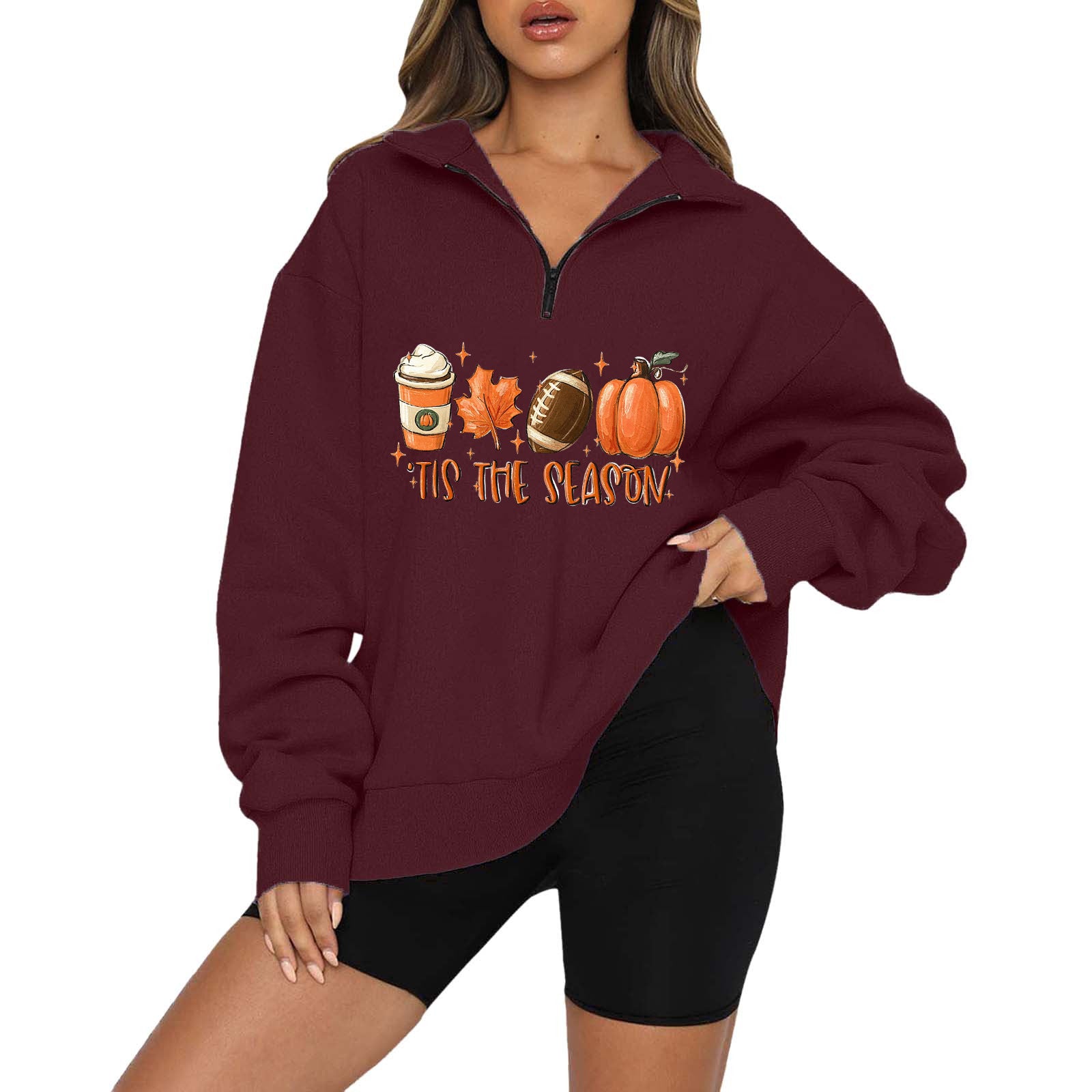 Halloween Pumpkin Print Casual Zipper Sweatshirt
