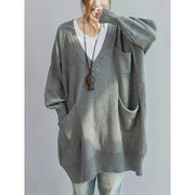 Loose-fitting V-neck Long Sleeves Outerwear Sweater