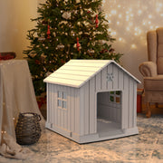 Dog House32- Inch Peaked Roof Dog House For Small To Large Sized Dogs, Weatherproof, Resin Dog House With Raised Floor And Vent, Rain Proof Roof, Easy To Assemble,Outdoor Stray Dog Shelter,Perfect...