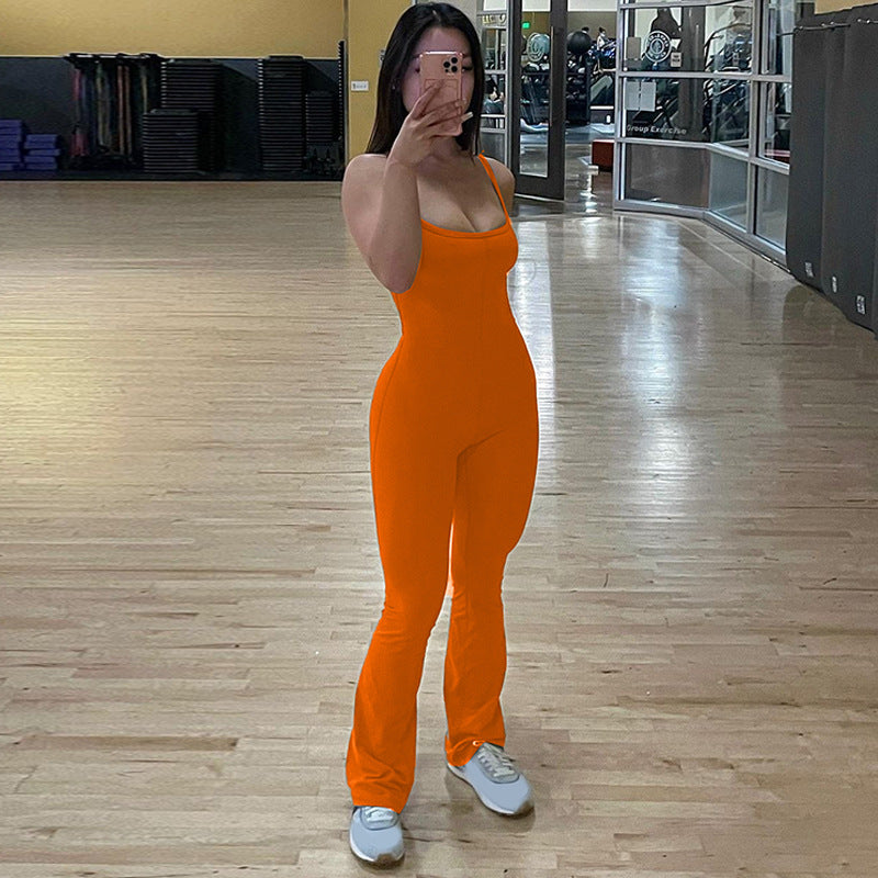 Women's Slim-Fit Solid Suspender Jumpsuit