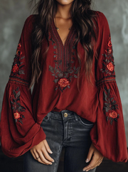 Ethnic Style Retro Embroidered Loose Long-sleeved Shirt
