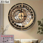 1pc Retro Steampunk Style Wall Clock - Silent Non-Ticking Round Wooden Frame, Black and Golden Mechanical Design with Gears and Roman Numerals, Battery Operated (AA Batteries Not Included) - Home Decoration Gift, Wall Clock Wall Decoration