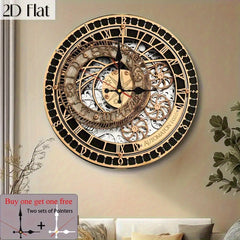 Retro steampunk style wall clock with wooden frame and mechanical design