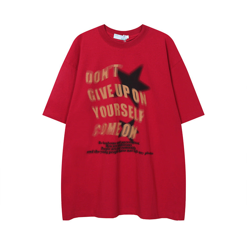 Men's Casual Cotton Round Neck Letter Print T-Shirt
