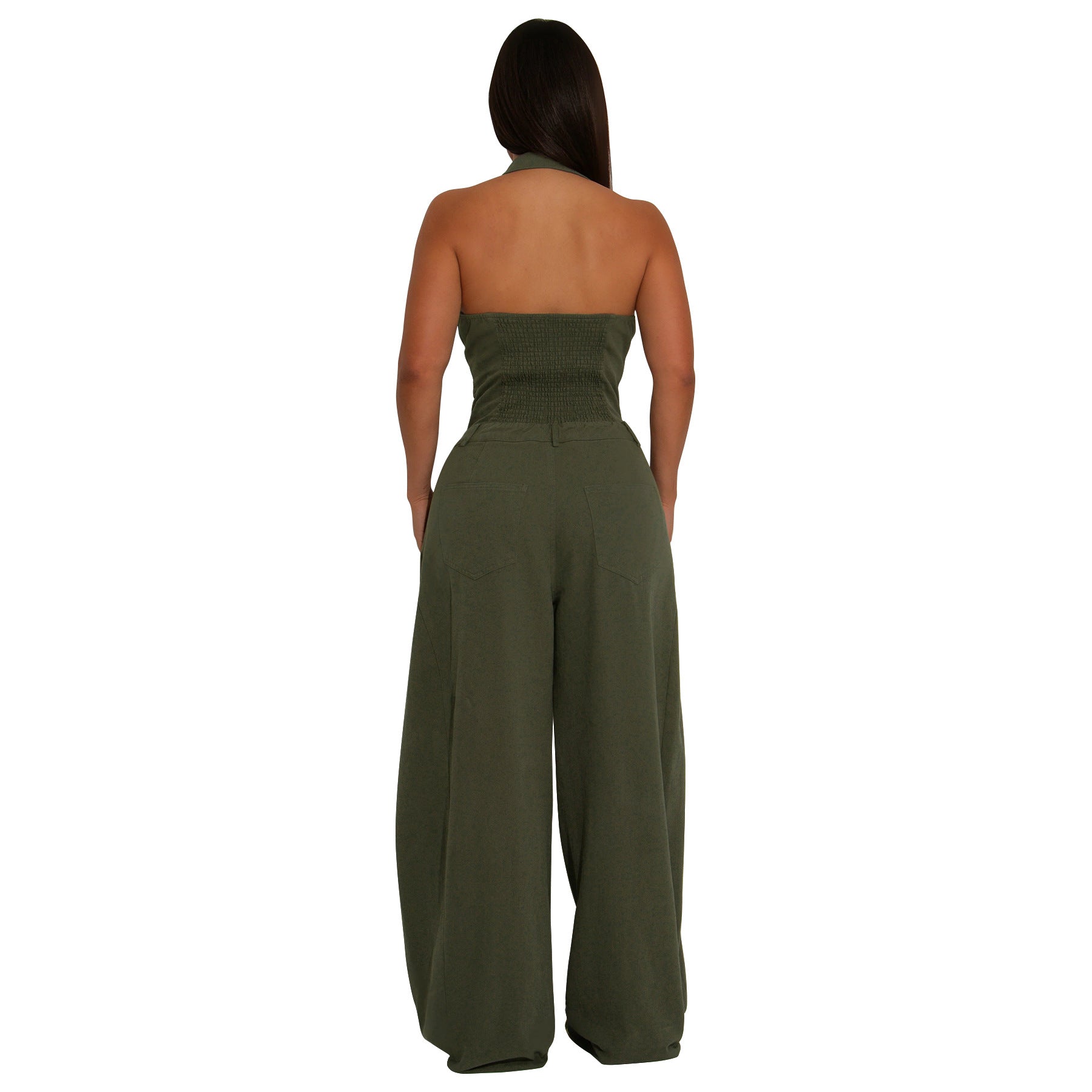Fashionable Pocketed Sleeveless Backless Casual Jumpsuit