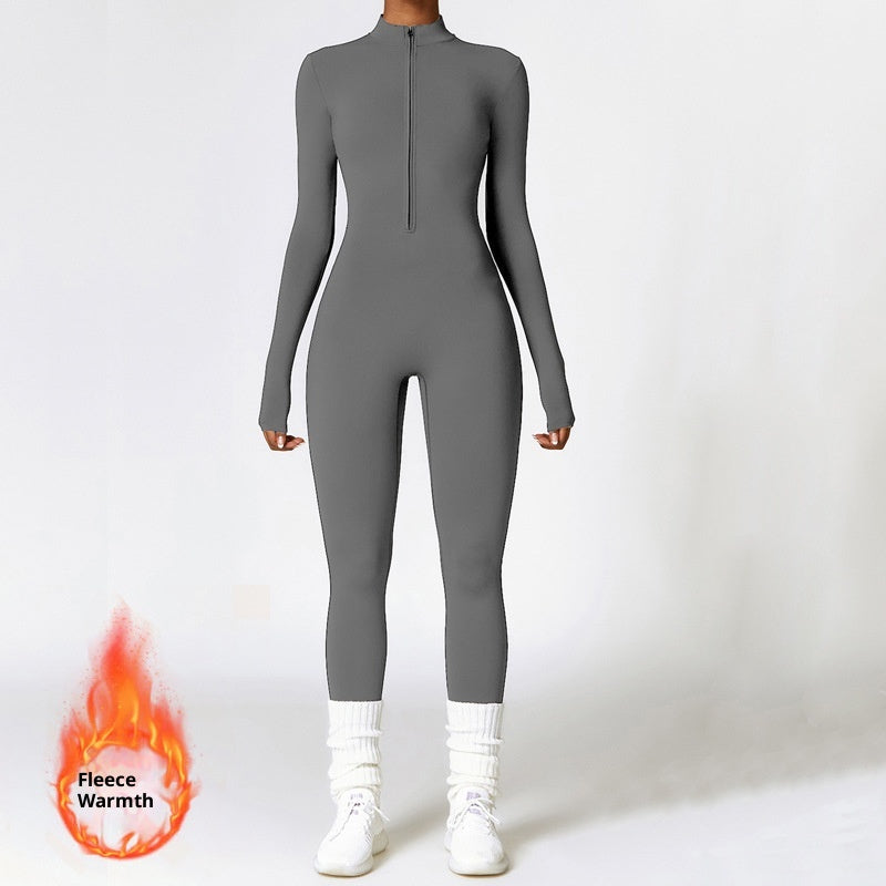 Winter Fleece-lined Yoga Jumpsuit Long Sleeve Warm