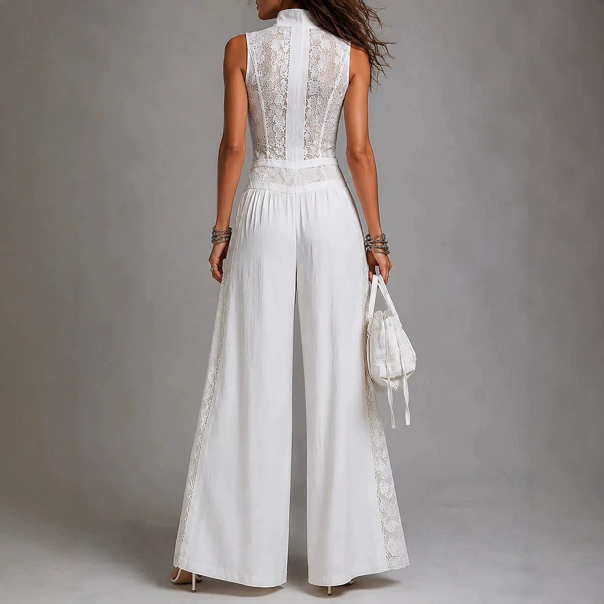 High-Waisted Wide-Leg Draped Jumpsuit with Cutouts