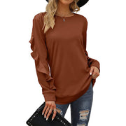 Chic Pleated Long Sleeve Round Neck Casual Women's Sweater