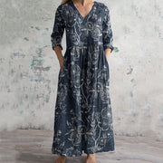 Women's Plus Size V-neck Long Dress - Casual Elegant Maxi Gown for Daily Wear