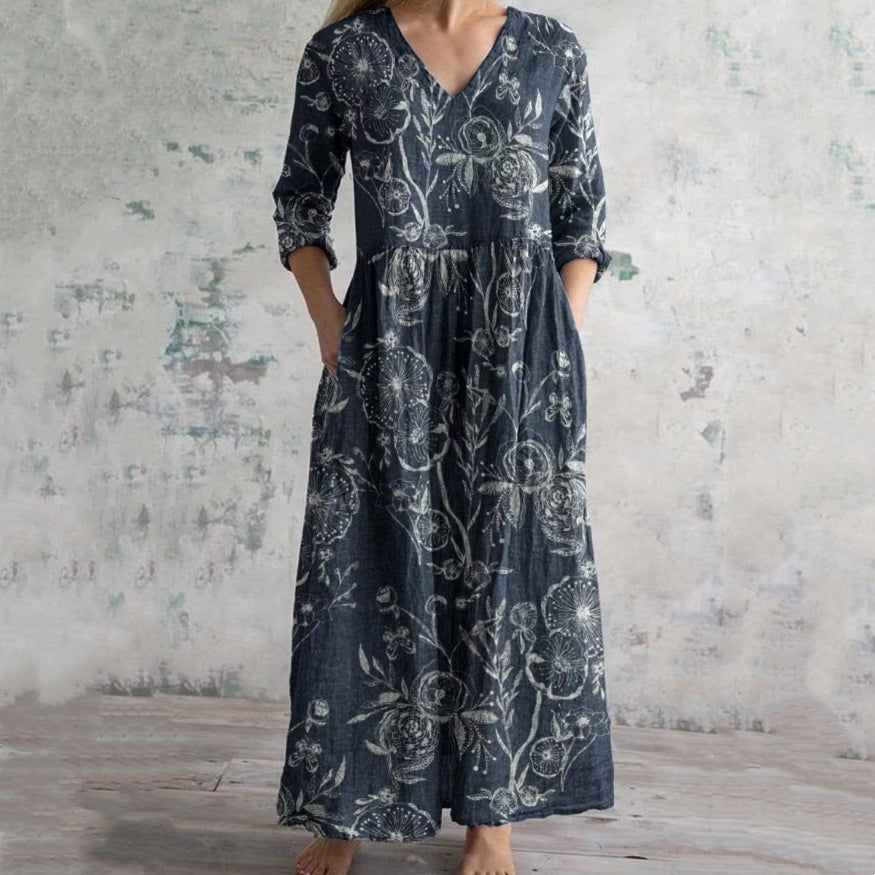 Women's Plus Size V-neck Long Dress - Casual Elegant Maxi Gown for Daily Wear