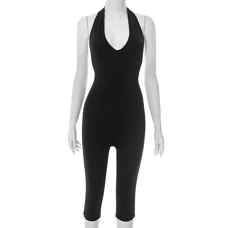 Women's Halter Deep V-Neck High-Slit Backless Jumpsuit