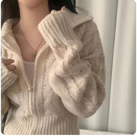 Early Sweater Coat Slim Fit Slimming V-neck Long Sleeve Top