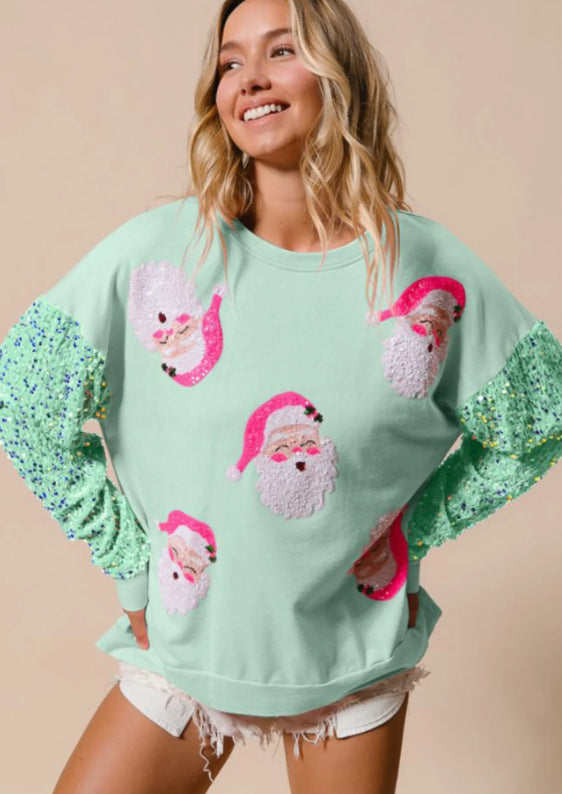 Festive Sequin Christmas Long-Sleeve Sweater