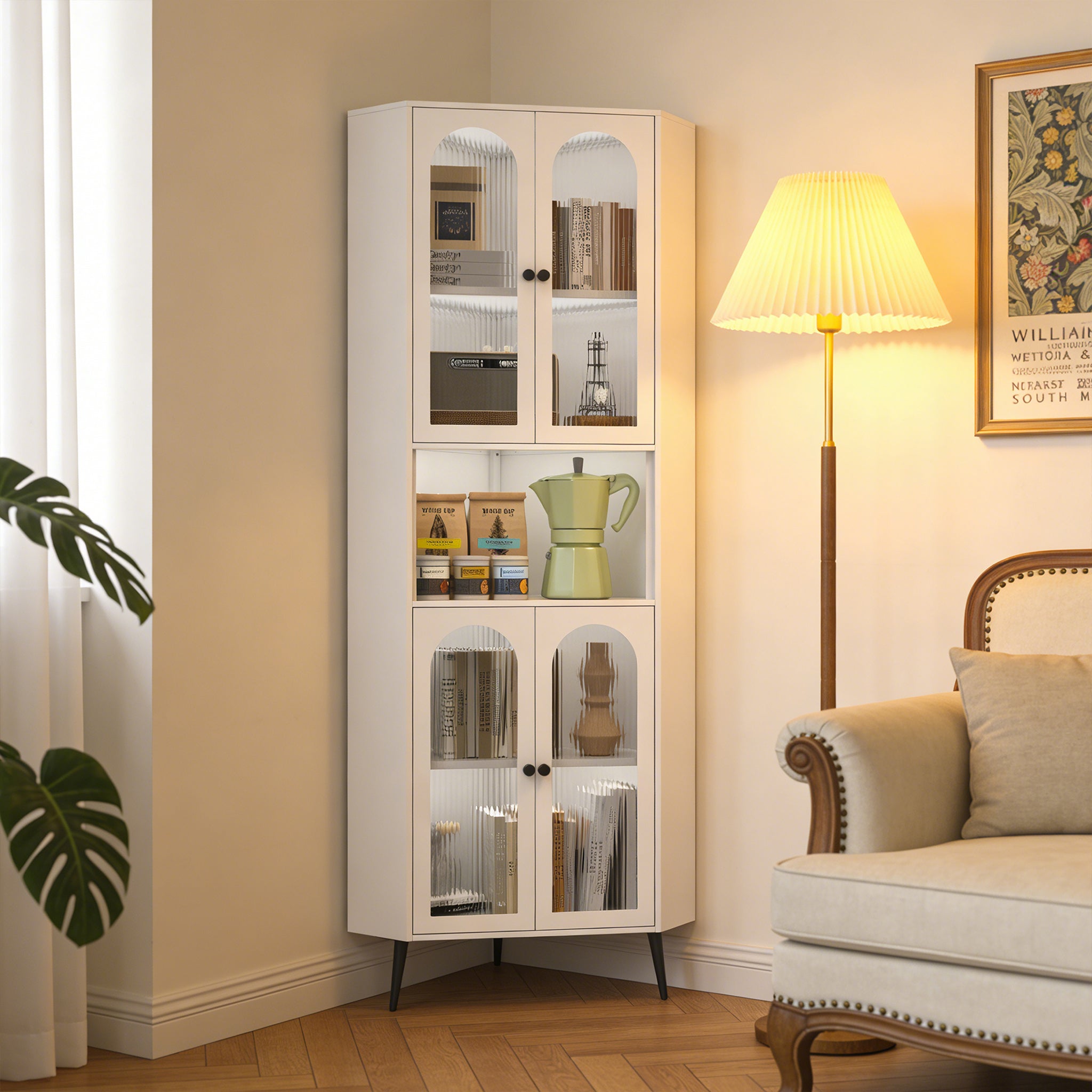 Stylish Corner Cabinet Storage with Adjustable Shelves