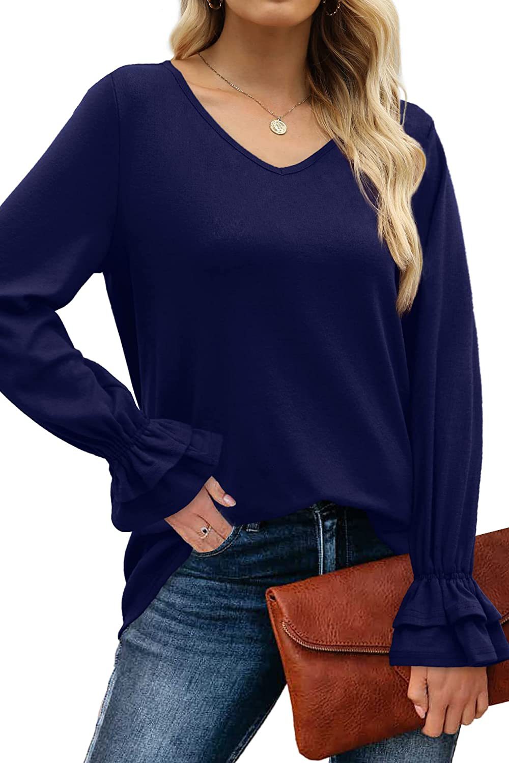 Casual Solid Long Sleeve Cotton Tee for Women