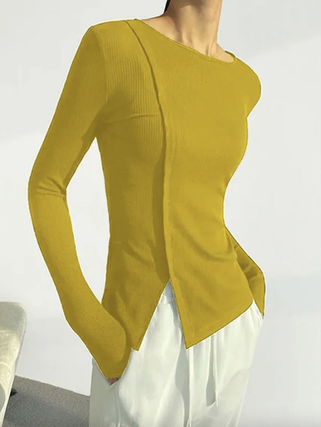Women's Stylish Split Hem Tight Autumn Sweater