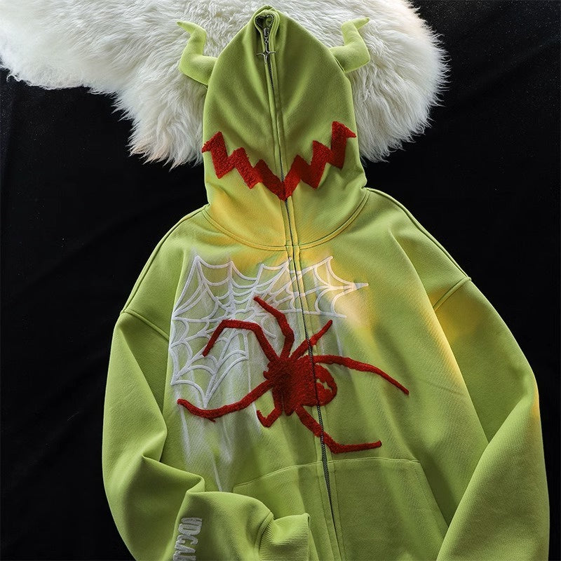 Women's Spider Print Zip-Up Hoodie Jacket