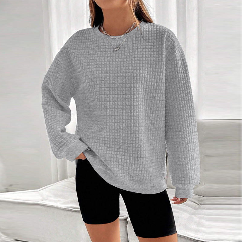 Women's Casual Waffle Knit Long Sleeve Loose Sweater
