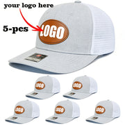 Set of 5 Tan Mesh Baseball Caps with Oval Logo – Snap‑Back Adjustable, 100% Polyester