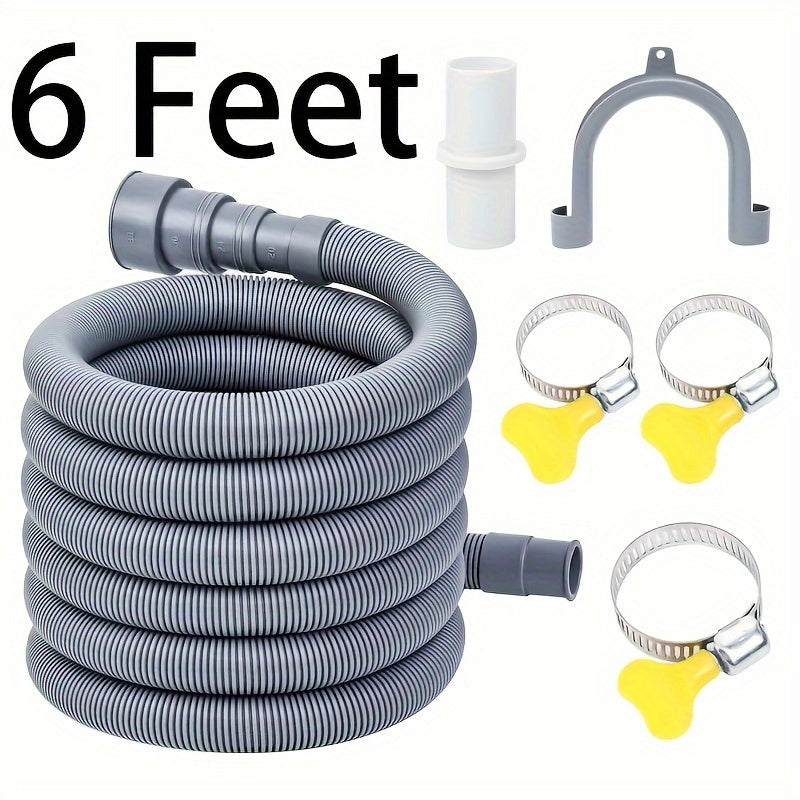 Flexible Corrugated Drain Hose Kit – Includes Extension Adapter and Clamp, for Washing Machines and Dishwashers