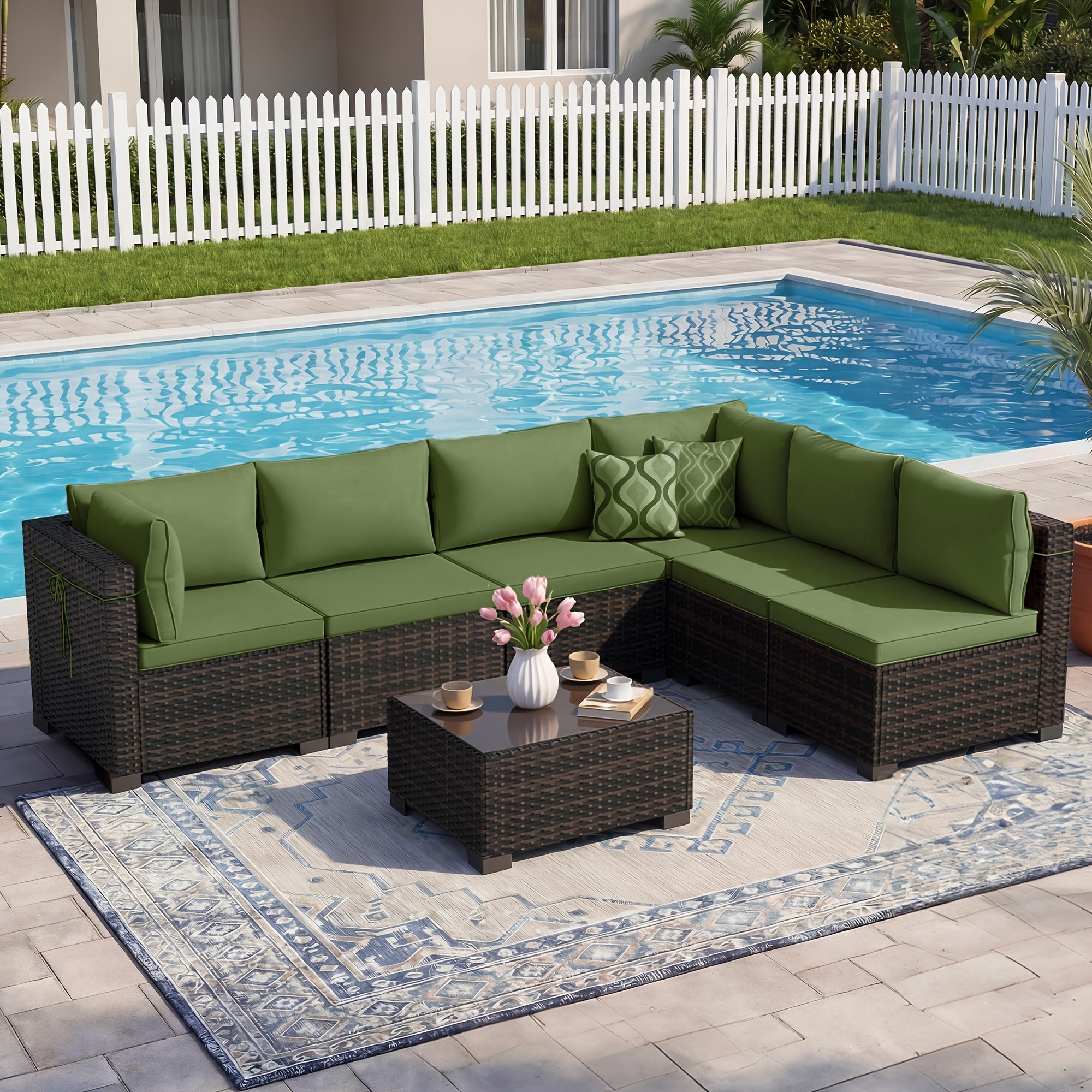 [Outdoor Patio Sets] LEVELEVE 6/7/9pcs All-Weather Outdoor Patio Furniture Sets, Rattan Conversation Sectional Set, Manual Weaving Wicker Patio Sofa with Tea Table