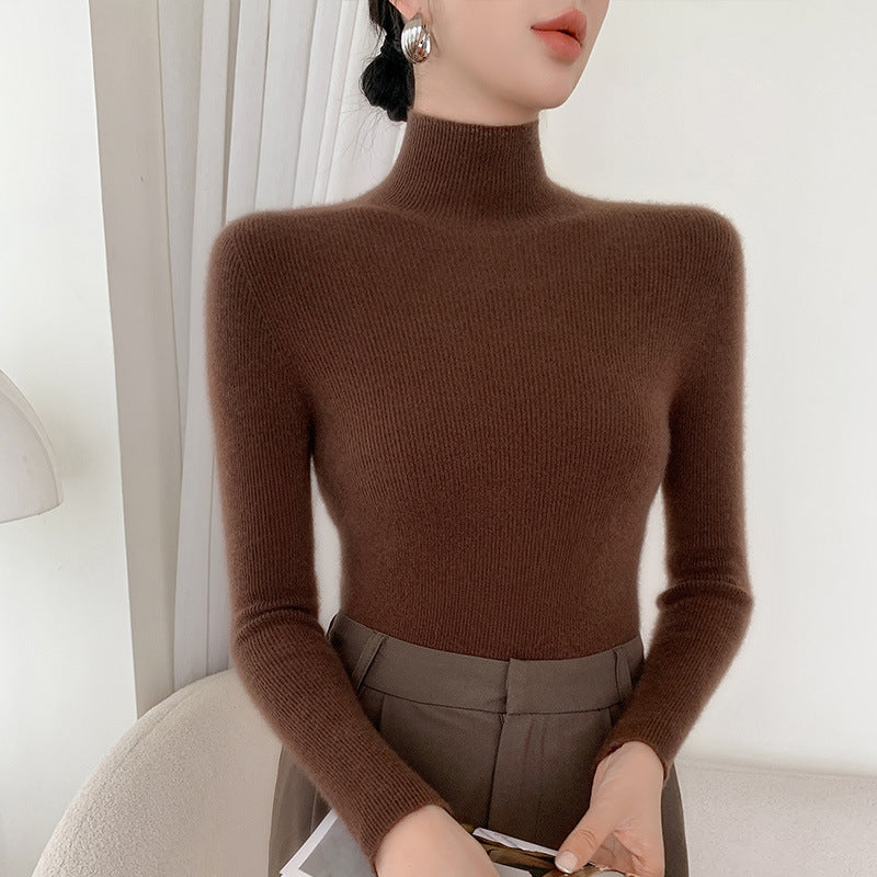 Women's Autumn and Winter Seamless Stand Collar Solid Color Turtleneck Sweater