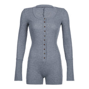 Ribbed Knit Long Sleeve Romper Shorts
